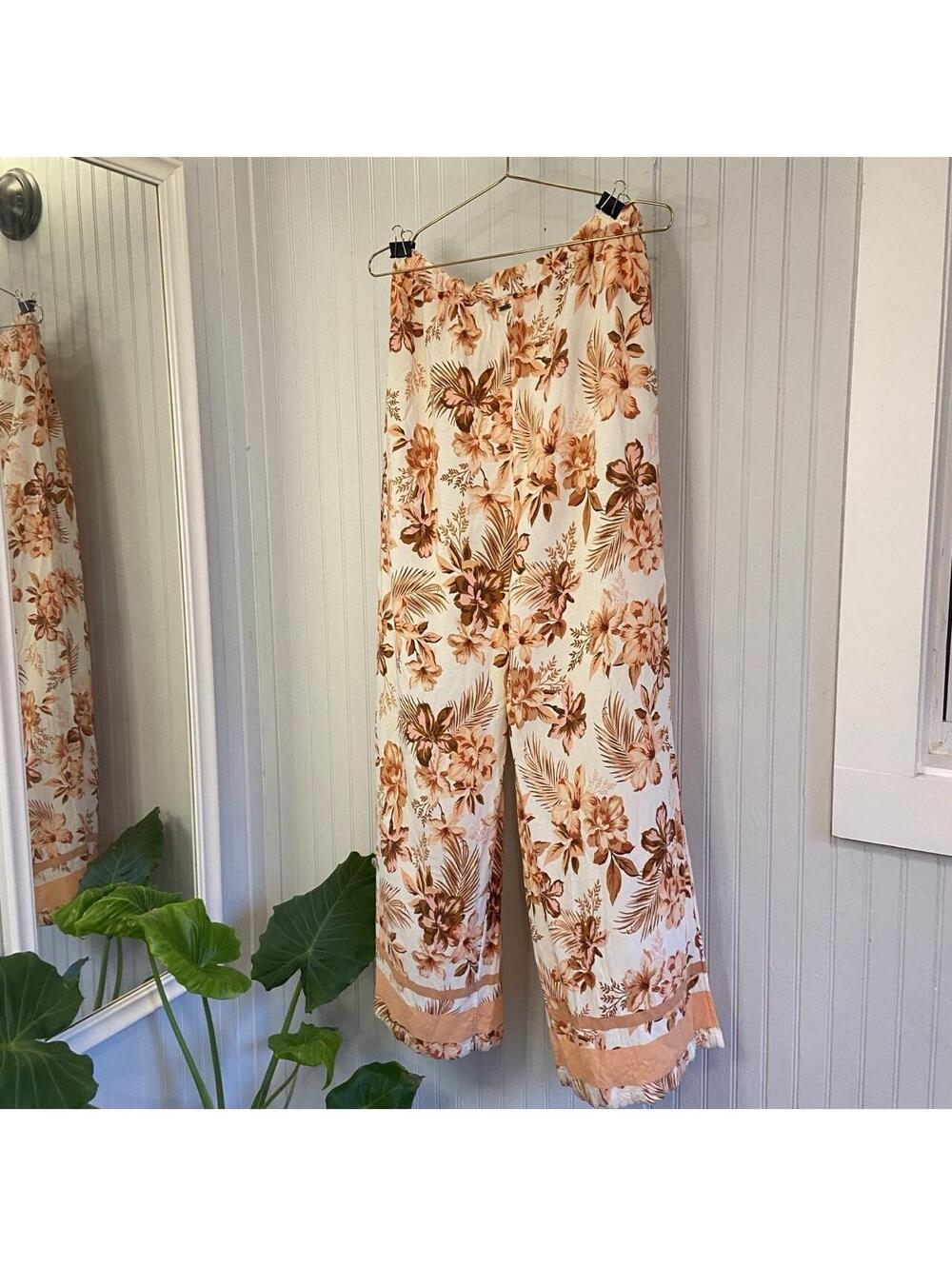 Rip Curl Pants Floral Boho Coastal Wide Leg Palazzo Surf Beach